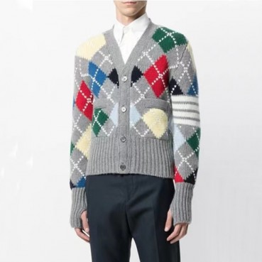 톰브라운 남성 브이넥 그레이 가디건 - Thom Browne Mens Gray Cardigan 