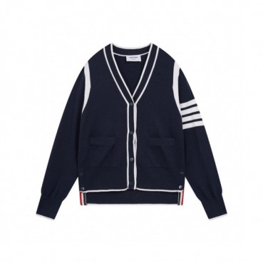 톰브라운 남성 브이넥 네이비 가디건 - Thom Browne Unisex Navy Cardigan 