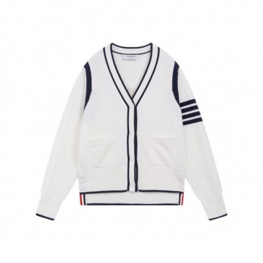 톰브라운 남성 브이넥 화이트 가디건 - Thom Browne Unisex White Cardigan 