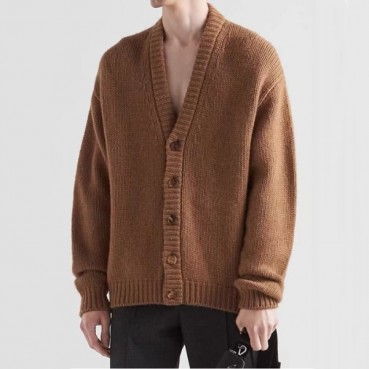 프라다 남성 카키 브이넥 가디건 - Prada Mens Khaki Cardigan 