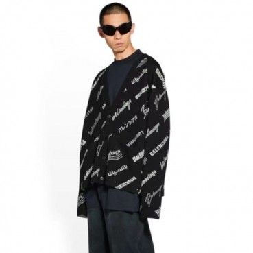 발렌시아가 남성 블랙 브이넥 가디건 - Balenciaga Mens Black Cardigan 
