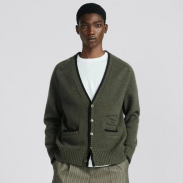 디올 남/녀 카키 브이넥 가디건 - Dior Unisex Khaki Cardigan 