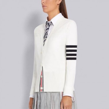 톰브라운 여성 브이넥 화이트 가디건 - Thom Browne Womens White Cardigan 