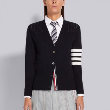 톰브라운 여성 브이넥 블랙 가디건 - Thom Browne Womens Black Cardigan 