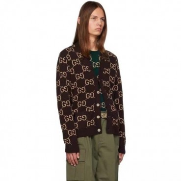 구찌 남성 카키 브이넥 가디건 - Gucci Mens Khaki Cardigan 