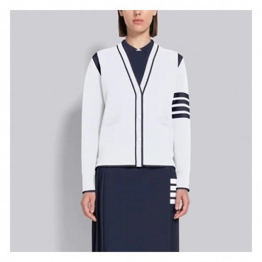 톰브라운 여성 브이넥 화이트 가디건 - Thom Browne Womens White Cardigan 