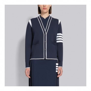톰브라운 여성 브이넥 네이비 가디건 - Thom Browne Womens Navy Cardigan 