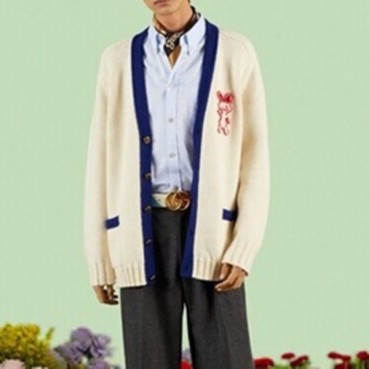 구찌 남/녀 브이넥 화이트 가디건 - Gucci Unisex White Cardigan 