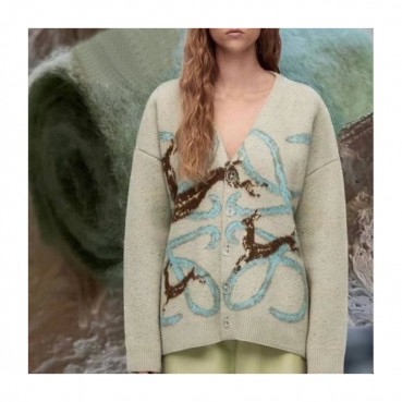 로에베 여성 블루 브이넥 가디건 - Loewe Womens Blue Cardigan 