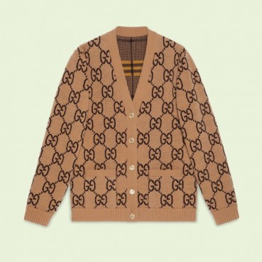 구찌 남/녀 브이넥 카멜 양면 가디건 - Gucci Unisex Camel Cardigan 