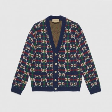 구찌 남/녀 브이넥 네이비 가디건 - Gucci Unisex Navy Cardigan 