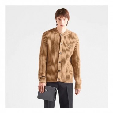 프라다 남성 카멜 브이넥 가디건 - Prada Mens Camel Cardigan 