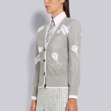 톰브라운 여성 브이넥 그레이 가디건 - Thom Browne Womens Gray Cardigan 