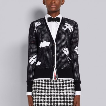 톰브라운 여성 브이넥 네이비 가디건 - Thom Browne Womens Navy Cardigan 