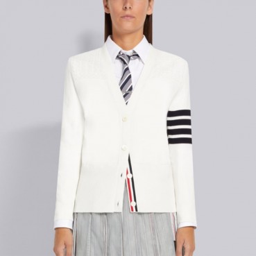 톰브라운 여성 브이넥 화이트 가디건 - Thom Browne Womens White Cardigan 