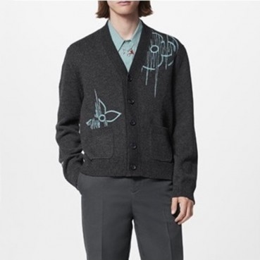 루이비통 남성 블랙 브이넥 가디건 - Louis vuitton Mens Black Cardigan 