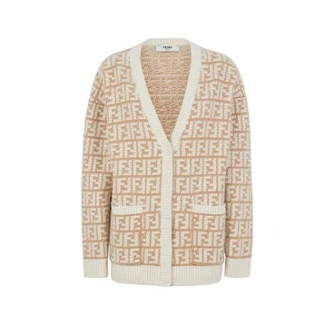 펜디 남/녀 브이넥 베이지 가디건 - Fendi Unisex Beige Cardigan 