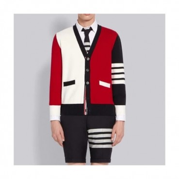 톰브라운 남성 브이넥 레드 가디건 - Thom Browne Mens Red Cardigan 