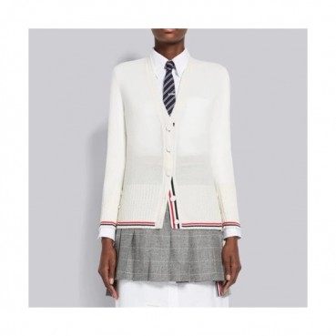 톰브라운 여성 브이넥 화이트 가디건 - Thom Browne Womens White Cardigan 