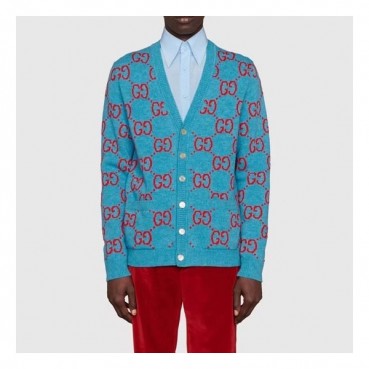 구찌 남/녀 브이넥 블루 가디건 - Gucci Unisex Blue Cardigan 