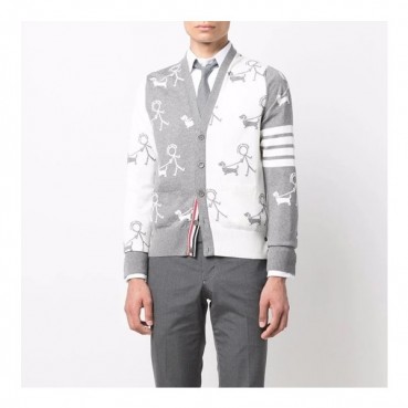 톰브라운 남성 브이넥 그레이 가디건 - Thom Browne Mens Gray Cardigan 