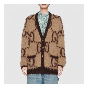 구찌 남/녀 브이넥 브라운 양면 가디건 - Unisex Brown Cardigan 