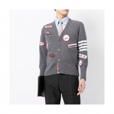 Thom Browne Unisex Strap V-neck Cardigan Gray 