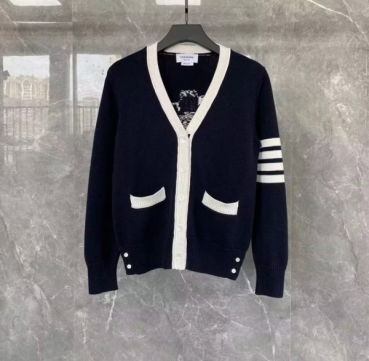 Thom Browne  Womens Strap V-neck Cardigan Gray 