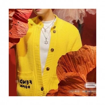Fendi  Mens  Cardigan Yellow - 펜디 남성 로고 크루넥 가디건 