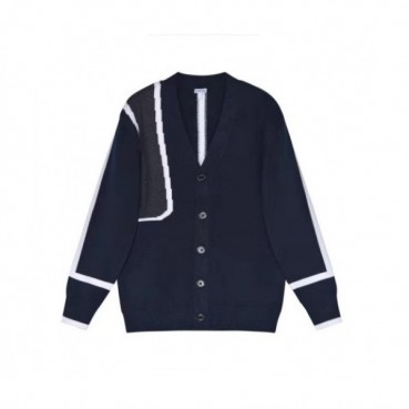 Loewe Mens Logo Crew-neck Wool Cardigan Navy 