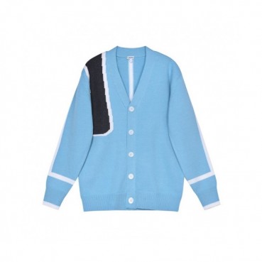 Loewe Mens Logo Crew-neck Wool Cardigan Blue 