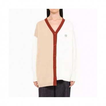 Loewe  Womens Logo Crew-neck Wool Cardigan Beige 