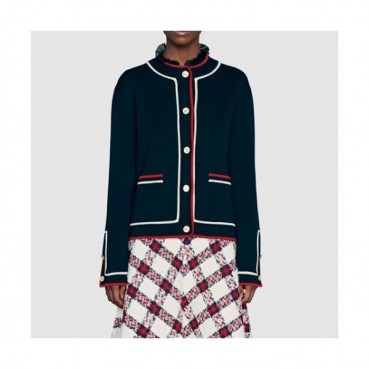Gucci Womens Trendy V-neck Cardigan Navy 