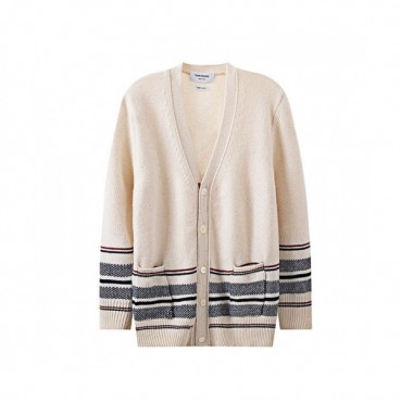 Thom Browne  Mm/Wm Strap V-neck Cardigan White 