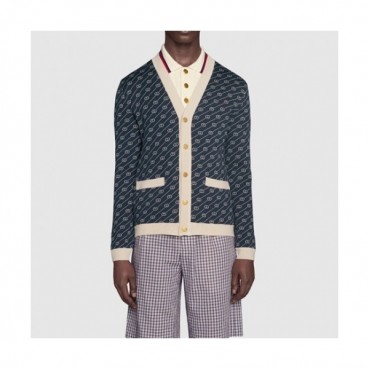 Gucci Womens Trendy V-neck Cardigan Navy 
