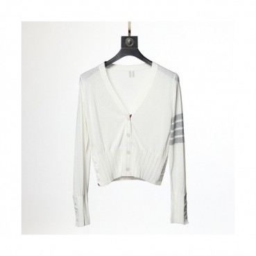 Thom Browne  Womens Strap V-neck Cardigan White 
