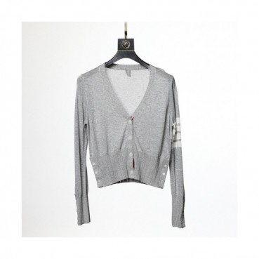 Thom Browne  Womens Strap V-neck Cardigan Gray 
