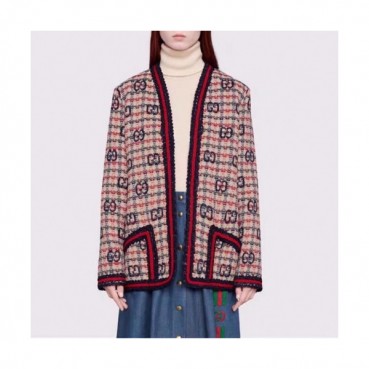 Gucci Womens Trendy V-neck Tweed Cardigan 