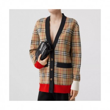 Burberry 2019 Womens Vintage V-neck Wool Check Cardigan 