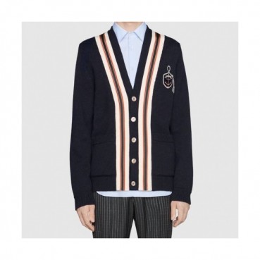 Gucci 2019 Mens Logo V-neck Oversize Wool Cardigan 