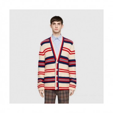 Gucci 2019 Logo V-Neck Wool Cardigan 