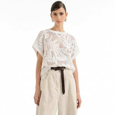 브루넬로쿠치넬리 여성 수련 무늬 티셔츠 - Brunello Cucinelli Womens Dazzling Water Lillies Knit Tshirt 
