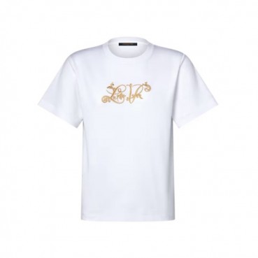 루이비통 여성 시그니처 자수 티셔츠 - Louis vuitton Womens Signature Embroidery TShirt 