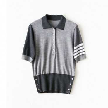 톰브라운 여성 폴로 니트 반팔티 - Thom Browne Womens Polo Knit 