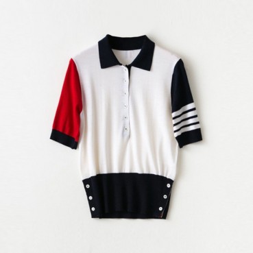 톰브라운 여성 폴로 니트 반팔티 - Thom Browne Womens Polo Knit 