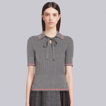 톰브라운 여성 폴로 니트 반팔티 - Thom Browne Womens Polo Knit 