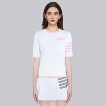 톰브라운 여성 라운드 니트 반팔티 - Thom Browne Womens Round Knit 