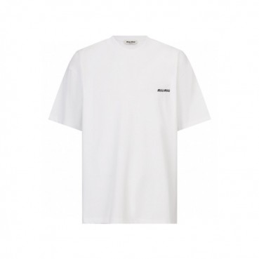미우미우 남/녀 라운드 반팔 티셔츠 - Miumiu Unisex Round Tshirt 