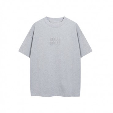 미우미우 남/녀 라운드 반팔 티셔츠 - Miumiu Unisex Round Tshirt 