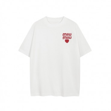 미우미우 남/녀 라운드 반팔 티셔츠 - Miumiu Unisex Round Tshirt 